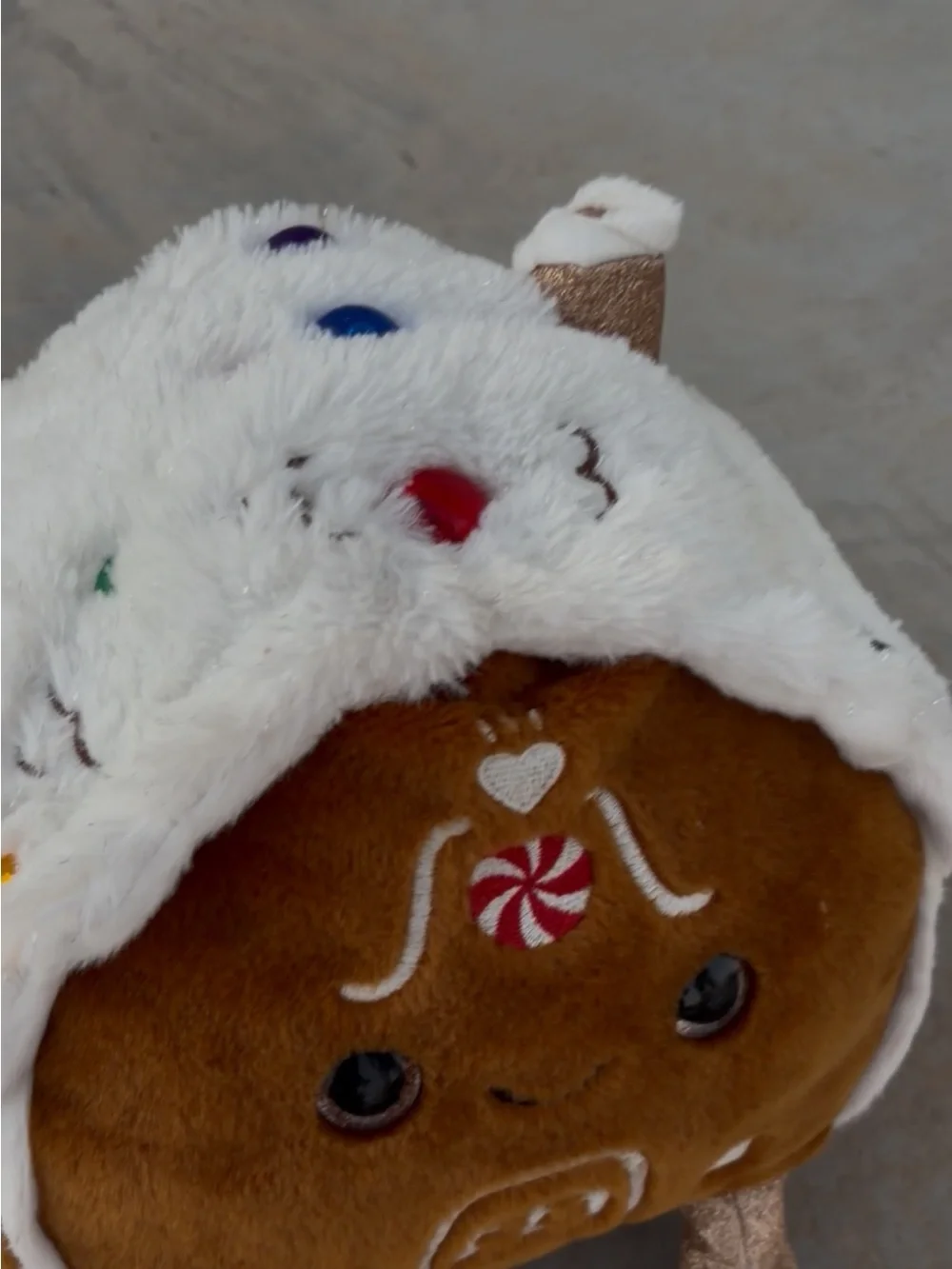 FAO Schwarz Gingerbread House Holiday Pillow -White & Brown Musical lights Plush